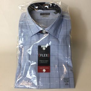Van Heusen 17.5 34/35 Blue Check Flex Stretch NWT